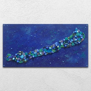Balatoni Kincsek 30x15cm festmény és kollázs bizsukkal, gyöngyökkel, Művészet, Kollázs, Gyöngyfűzés, gyöngyhímzés, MESKA