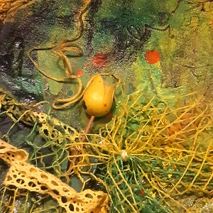 Ébredés - Sárga Tulipán - 50x60cm - absztrakt festmény - zöld, sárga, fekete színben - művészet - festmény - festmény vegyes technika - Meska.hu
