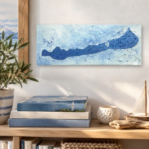 Balatoni csend � egyedi texturált absztrakt festmény, vászonkép, 50x20 cm - Meska.hu
