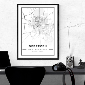 Debrecen Térkép - Elegáns / Modern stílus - Falikép / poszter A4, Otthon & Lakás, Dekoráció, Kép & Falikép, Poszter, Fotó, grafika, rajz, illusztráció, Meska