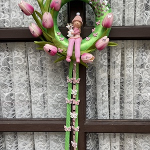 Rózsaszín Tulipános ajtódísz - otthon & életmód - dekoráció - ajtó- és ablak dekoráció - ajtódísz & kopogtató - Meska.hu