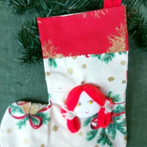 Mikuláscsizma babafejjel díszítve, Karácsony, Mikulás, Mikulás csizma és zokni, Hímzés, Varrás, MESKA