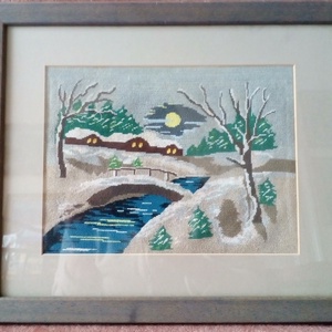 Gobelin kép Téli táj, Művészet, Textilkép, Gobelin, Hímzés, MESKA