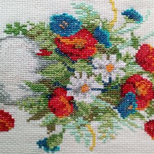 Keretezett falikép gobelin hímzéssel, virágcsokor - művészet - textilkép - gobelin - Meska.hu