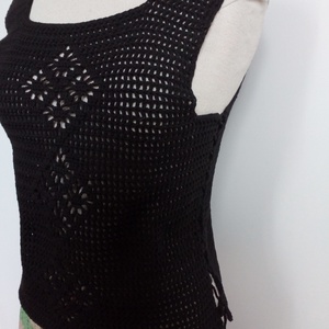 Horgolt fekete top - ruha & divat - női ruha - blúz - Meska.hu