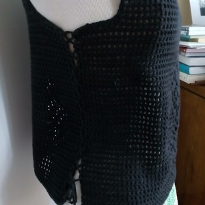 Horgolt fekete top - ruha & divat - női ruha - blúz - Meska.hu