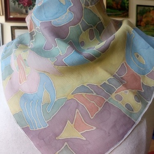 Selyemfestéssel készült kendő, Művészet, Más művészeti ág, Selyemfestés, Varrás, MESKA