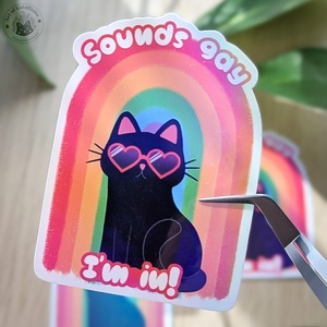 Fekete macska Pride vinyl matrica - Szivárványos, LGBTQ+ dekoráció, Otthon & Életmód, Papír, írószer, Matrica, matrica csomag, Fotó, grafika, rajz, illusztráció, MESKA