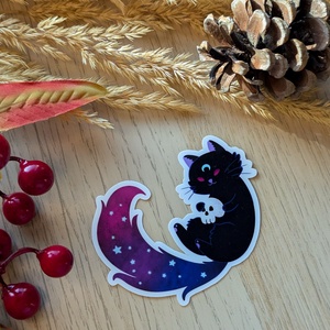 Fekete macska koponyával � vízálló matrica, Otthon & Életmód, Papír, írószer, Matrica, matrica csomag, Fotó, grafika, rajz, illusztráció, MESKA