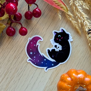 Fekete macska koponyával � vízálló matrica - otthon & életmód - papír, írószer - matrica, matrica csomag - Meska.hu