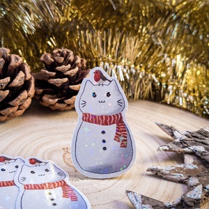 Hóember-cica matrica - Cuki karácsonyi dekoráció - Meska.hu