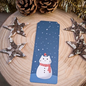 Hóember-cica könyvjelző - Cuki karácsonyi könyves kiegészítő - könyv & zene - könyvjelző - Meska.hu