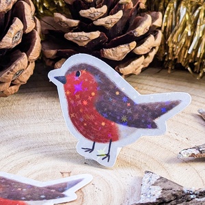 Vörösbegy matrica - Madár illusztráció, vízálló dekoráció - Meska.hu