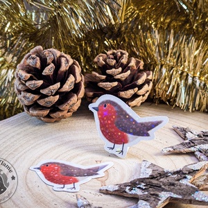 Vörösbegy matrica - Madár illusztráció, vízálló dekoráció - otthon & életmód - papír, írószer - matrica, matrica csomag - Meska.hu