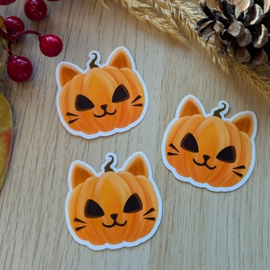 Halloween tök-cica vinyl matrica - Cuki kis huncut cicás illusztráció - otthon & életmód - papír, írószer - matrica, matrica csomag - Meska.hu