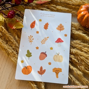 Hangulatos cottagecore matricaszett - Őszi levelek és gombák dekorációs matricák - kellékek & szerszámok - dekorációs kellékek - matricaív - Meska.hu