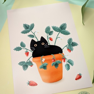 Fekete cicás print - A6, A5, A4, Otthon & Életmód, Dekoráció, Kép & Falikép, Poszter, Fotó, grafika, rajz, illusztráció, MESKA