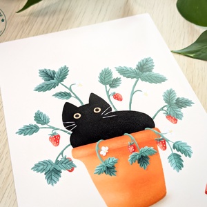 Fekete cicás print - A6, A5, A4 - otthon & életmód - dekoráció - kép & falikép - poszter - Meska.hu