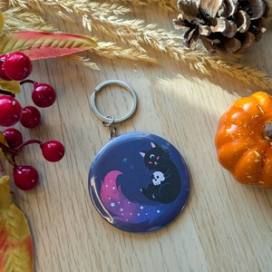 Fekete cicás koponyás kulcstartó - táska & tok - kulcstartó & táskadísz - kulcstartó - Meska.hu