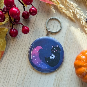 Fekete cicás koponyás kulcstartó - táska & tok - kulcstartó & táskadísz - kulcstartó - Meska.hu