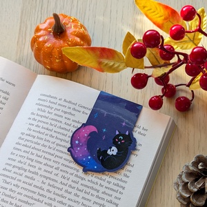 Fekete cicás koponyás mágneses könyvjelző - könyv & zene - könyvjelző - Meska.hu