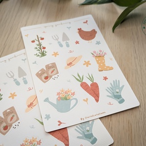 Kézzel rajzolt, tavaszi kert témájú tervező matricák - Cottagecore matricaszett - Meska.hu