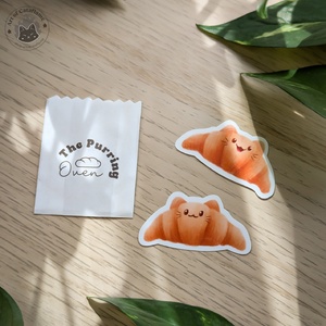 Croissant cica matricák - Kézzel rajzolt, péksüteményes macskás dekor - otthon & életmód - papír, írószer - matrica, matrica csomag - Meska.hu