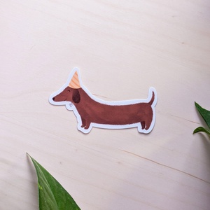 Tacskós szülinapi matrica - Cuki, vízálló kutyás dekoráció - otthon & életmód - papír, írószer - matrica, matrica csomag - Meska.hu