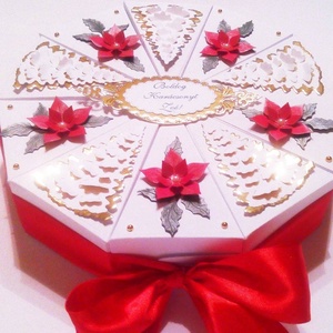 Papírtorta díszdoboz 10 szeletes, Karácsony, Karácsonyi ajándékozás, Karácsonyi ajándékcsomagolás, Mindenmás, Papírművészet, MESKA