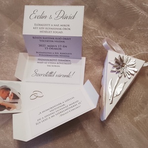 Esküvői meghívó - tortaszelet ezüst százszorszéppel - esküvő - meghívó & kártya - meghívó - Meska.hu