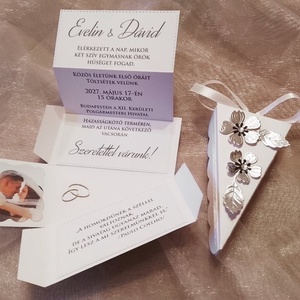 Esküvői meghívó - tortaszelet ezüst cseresznyevirágokkal - esküvő - meghívó & kártya - meghívó - Meska.hu