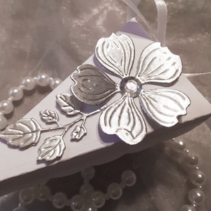 Esküvői meghívó - tortaszelet ezüst cseresznyevirággal - esküvő - meghívó & kártya - meghívó - Meska.hu