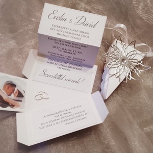 Esküvői meghívó - tortaszelet elegáns ezüst virággal - esküvő - meghívó & kártya - meghívó - Meska.hu