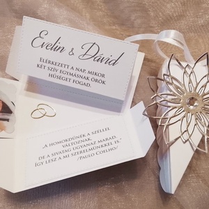Esküvői meghívó - tortaszelet elegáns ezüst virággal - esküvő - meghívó & kártya - meghívó - Meska.hu