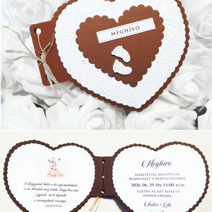 Keresztelő meghívó - szív alakú  - baba - mama - keresztelő kellékek - keresztelő meghívó - Meska.hu