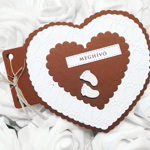 Keresztelő meghívó - szív alakú , Baba - mama, Keresztelő kellékek, Keresztelő meghívó, Papírművészet, MESKA