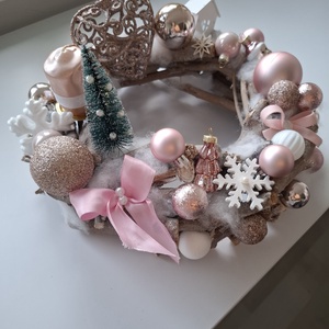 Rosegold-rózsaszín karcsonyi koszorú - karácsony - adventi díszek - adventi koszorú - Meska.hu
