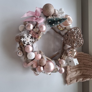Rosegold-rózsaszín karcsonyi koszorú - karácsony - adventi díszek - adventi koszorú - Meska.hu