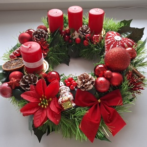 Piros adventi koszorú, Karácsony, Adventi díszek, Adventi koszorú, Mindenmás, MESKA