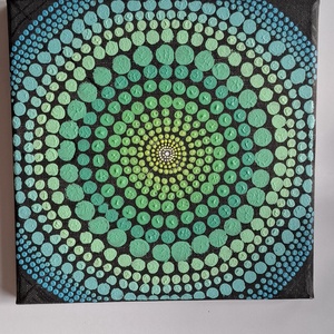 Türkiz zöld-kék pötty mandala festmény -  - Meska.hu
