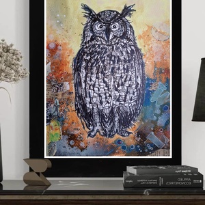 Bagoly II.-grafika keretezve az alkotótól  - művészet - grafika & illusztráció - egyéb rajzok - Meska.hu