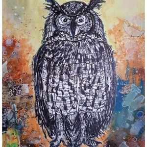 Bagoly II.-grafika keretezve az alkotótól  - művészet - grafika & illusztráció - egyéb rajzok - Meska.hu