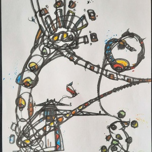 Absztrakt grafika az alkotótól keretben, Művészet, Festmény, Akril, , MESKA