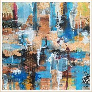 Absztrakt festmény az alkotótól Kollázs kékkel, Művészet, Festmény, Akril, , MESKA