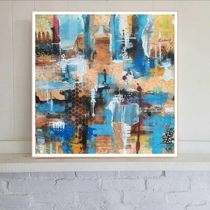 Absztrakt festmény az alkotótól Kollázs kékkel - művészet - festmény - akril - Meska.hu