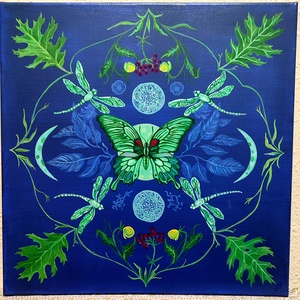 festmény falikép Szitakötők és pillangó dekoráció, Művészet, Festmény, Akril, Festészet, MESKA