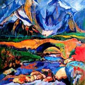 Olajfestmény Tájkép Hegyi patak  - Meska.hu