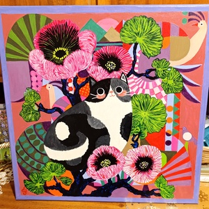 Cica Macska Cicó festmény: Színpompás dorombolás - művészet - festmény - akril - Meska.hu