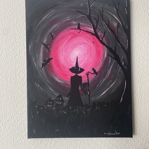 Halloweeni boszorkányos festmény - Meska.hu
