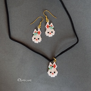 Virágos nyuszi fülbevaló és medál szett - ékszer - ékszerszett - Meska.hu